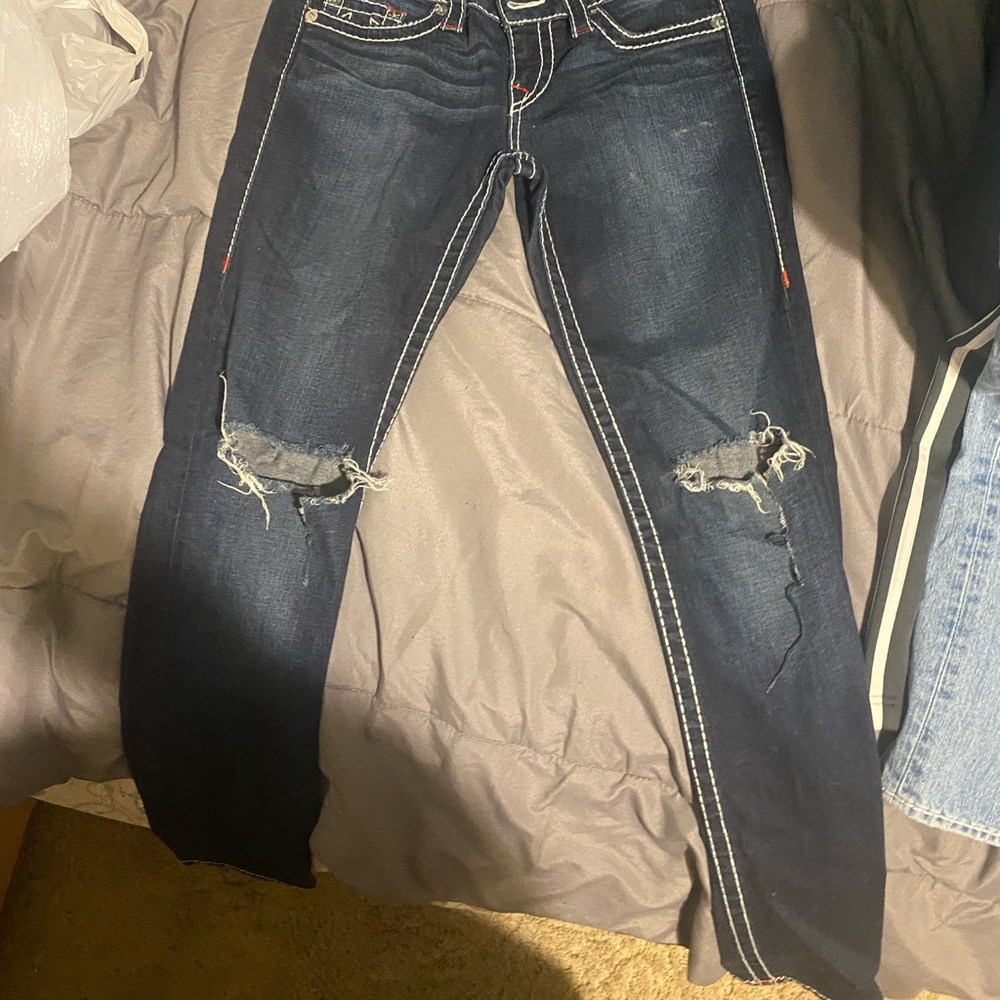 True Religion Dark Blue Distressed Skinny Jeans